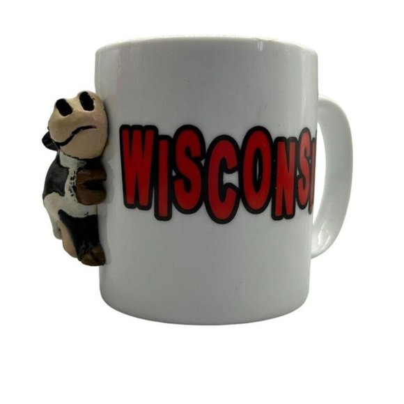 Wisconsin Coffee Cup Mug with 3d Cow Novelty - Picture 1 of 8
